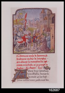 Gaunt Jánost Bayonne polgárai fogadták a város kapujában, a Froissarts Chronicle 15. század végén alkotó: French School