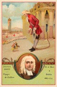 Jonathan Swift ír író és egy jelenet Gulliver utazásai című regényéből (chromolitho) alkotó: French School