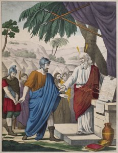 Joshua, akit Mózes jelölt ki utódjának, illusztráció az LHistoire Sainte katekizmusból, Charles Delagrave, Párizs, 19. század vége alkotó: French School