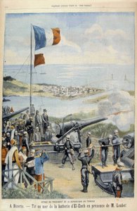 A köztársasági elnök utazása Tunéziába: Bizertébe, lövöldözés a tengeren az El-Ench ütegből Loubet úr jelenlétében - a „Le Peute Parisien”-ben, 1903.05.03. alkotó: French School