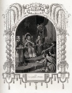 Jubileum Rómában 1450-ben, V. Miklós pápasága idején (1447-1455). Maurice Lachatre (1814-1900), Librairie du progress, Párizs, Histoire des Popes című metszete. alkotó: French School