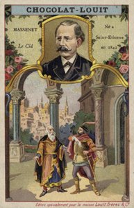 Jules Massenet, francia zeneszerző és a Le Cid című operájának egy jelenete (kromolito) alkotó: French School