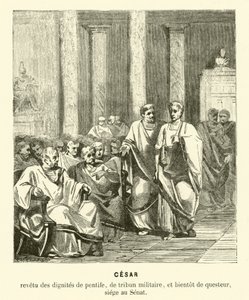 Julius Caesar a római szenátusban (metszet) alkotó: French School