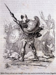 Julius Caesar összegyűjti csapatait a Nervien elleni harcban – L.-P. „Histoire de France” című művében. Anquetil alkotó: French School