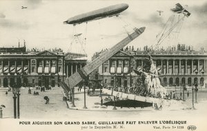 II. Vilmos császár elképzelte, hogy Zeppelin (litho) eltávolítja az obeliszket Párizsból alkotó: French School