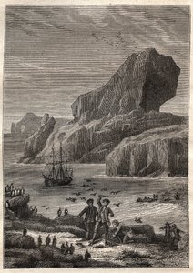 Kerguelen-szigetek. Illusztráció a tizennyolcadik század nagy hajósaihoz, Jules Verne - James Cook aux Iles de Kerguelen en 1776 (Kerguelen szigetcsoport vagy Iles de la Desolation) - „A 18. és 19. századi utazók – illusztráció alkotó: French School