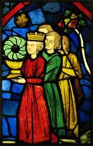 IX. Lajos király a töviskoronát cipelő, 1245-48 körül (fémüveg és üveges festék) alkotó: French School
