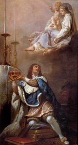 XIII. Lajos király felajánlja koronáját a Francia Iskola Szűz festményének. 17. századi Versailles. Versailles-i Boldogasszony templom alkotó: French School
