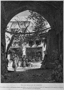 Korániskola a Cobblers Baazarban, a La Terre Sainte of Victor Guerinből, 1884 (bw metszet) alkotó: French School