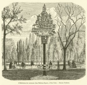 A verebek háza a Madison Square-en, New Yorkban (metszet) alkotó: French School
