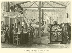 Elektromos lámpa Párizs központjában, Poste de la Butte Montmartre (metszet) alkotó: French School
