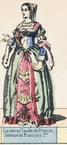 Claude francia királynő, I. Francois felesége (színes metszet) alkotó: French School