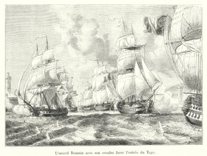 Roussin admirális századával kényszeríti a Tejo behatolását alkotó: French School