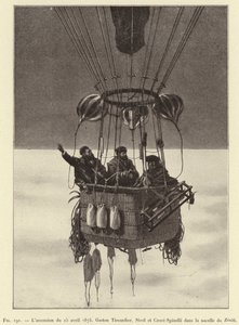 1875. április 15-i felemelkedés, Gaston Tissandier, Sivel és Croce-Spinelli a Zenith kosárban (metszet) alkotó: French School