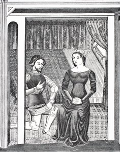 Launcelot és Guinevere, egy 14. századi kézirat miniatúrája után, Paul Lacroix kocsmától: Tudomány és irodalom a középkorban. London 1878 alkotó: French School