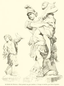 A Tuileries-kert, Aeneas apját, Anchisest viszi (metszet) alkotó: French School