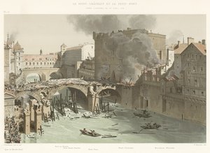 A Petit-Chatelet és a Petit-Pont, az 1718. április 27-i tűzvész után alkotó: French School