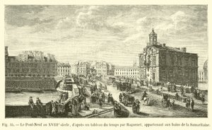 A Pont-Neuf a 18. században, Raguenet korabeli festménye szerint, amely a szamaritánus fürdőhöz tartozott alkotó: French School