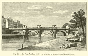 A Pont-Neuf 1845-ben, kilátás a Quai des Orfevres partjáról alkotó: French School