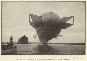 A Zeppelin III és úszó hangárja a Bodeni-tavon (metszet) alkotó: French School