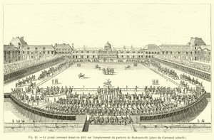 1662-ben a nagy körhinta Mademoiselle parterére, a jelenlegi Place du Carrouselre néz. alkotó: French School