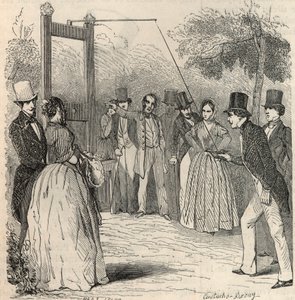 Galambvadászat a párizsi Mabille kertben a 19. században – Edmond Texier 1852-es metszete „Tableau-de-Paris”-ban alkotó: French School
