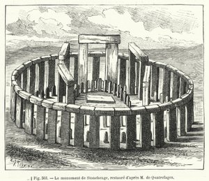 Stonehenge emlékműve, M de Quatrefages után restaurálva (metszet) alkotó: French School