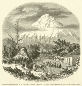 Chimborazo csúcsa Rio-Bambából nézve, távolság, 32 kilométer (metszet) alkotó: French School