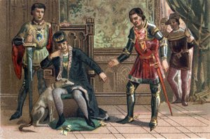 A Közjó Ligája: XI. Lajos király találkozik Temeraire Károlyral Peronne-ban, Burgundia hercegében. Kromolitográfia 1890 körül. alkotó: French School
