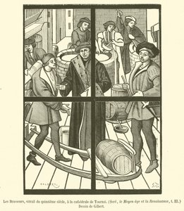 The Brewers, 15. századi ólomüveg ablak, Tournai székesegyházában (metszet) alkotó: French School