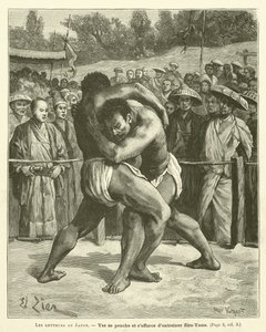 Birkózók Japánban (metszet) alkotó: French School