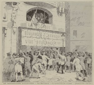 Les Manifestations Boulangistes, Rue Montmartre, La distribution des cocardes (metszet) alkotó: French School