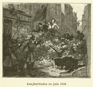 Barikádok 1848 júniusában (metszet) alkotó: French School