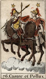 Les dioscures Castor et Pollux (Castor és Pollux the Dioscuri (Dioskouroi) Pierre Blanchard "Mythologie de la jeunesse" című művéből, 1803 alkotó: French School