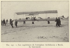 Az Archdeacon repülőgép tapasztalatai Berckben, A kilövés (metszet) alkotó: French School