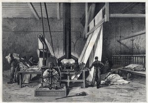 A nagy gyárak - Dyeing erie Boutarel Clichy la Garenne-ben - Le mesh des Etoffes - metszet 1869-ből alkotó: French School
