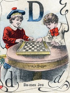 D betű: Dámajáték. "ABC des joux pour petits boys" gravírozás. Pont-a-Mousson, Louis Vagne, nyomdász-kiadó képalkotása, 19. század vége. Mérete: 32,5x25 cm alkotó: French School