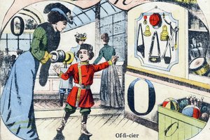 O tiszt levél. "ABC des joux pour petits boys" gravírozás. Pont-a-Mousson, Louis Vagne, nyomdász-kiadó képalkotása, 19. század vége. Mérete: 32,5x25 cm alkotó: French School