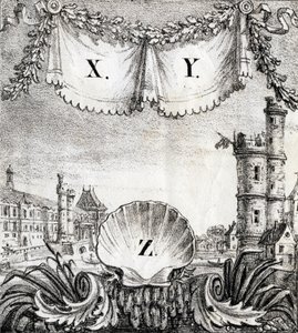 X, Y és Z betűk: Párizs 1500-ban - "Alphabet Picturesque des Monumens de Paris" 1840 körül (metszet) alkotó: French School
