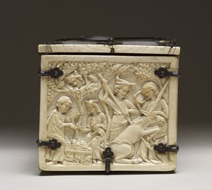 Egy koporsó fedele, amely a "Szerelem kastélyát és a lovagi lovagokat" ábrázolja, 1330-50 körül alkotó: French School
