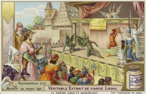 Liebig kártya, amely egy középkori rejtélyt ábrázol alkotó: French School