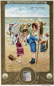 Liebig kromolitográfia sorozat "Strandjáték" gyermekekről. sd. 19. század alkotó: French School