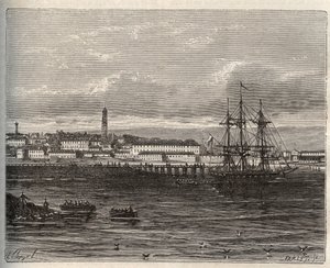 Lorient - Morbihan Bretagne régióban - V.A. Malt-Brown „La France illustrée: földrajz, történelem, statisztikai igazgatás” metszete. 1884 alkotó: French School