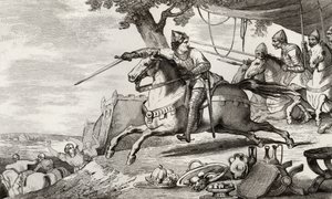 Lothar (941-86) csatába vezeti seregét, Colart "Histoire de France" című művéből, kiadva 1840 körül. alkotó: French School