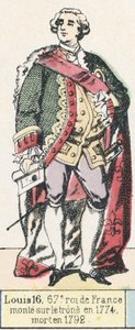 Lajos 16, Franciaország 67. királya, 1774-ben lépett trónra, 1792-ben halt meg (színes metszet) alkotó: French School