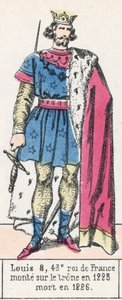 8. Lajos, Franciaország 43. királya, 1223-ban lépett trónra, 1226-ban halt meg (színes metszet) alkotó: French School