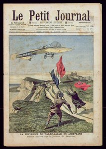 Louis Bleriot (1872-1936) Doverben landolt, a „Le Petit Journal”-ból, 1909. augusztus 8. (színes metszet)