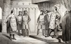 VIII. Lajos (1187-1226), az Oroszlán követet fogad ellenségétől, Angliából, III. Henriktől (1207-72), Colart „Histoire de France” című művéből, amely 1840 körül jelent meg. alkotó: French School