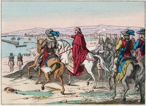 XIII. Lajos (1601-1643) és Richelieu bíboros La Rochelle székhelyén, protestánsok helye 1628 októberében - de Richelieu bíboros és XIII Lajos (1602-43) La Rochelle ostrománál 1628 októberében - Metszet: század vége alkotó: French School