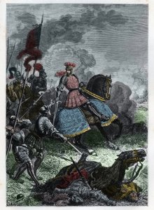XII. Lajos a lombardiai Crema melletti agnadeli csatában, amelyet a király megnyert a velenceiek felett 1509. május 14-én – Agnadellói csata – XII. Lajos francia legyőzi a velenceieket – metszet a „” L